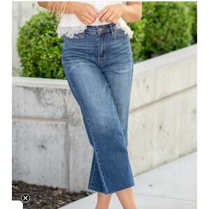 Judy Blue Jeans Womens 0/24 Blue Saturday Vibes High Rise Embroidered Wide‎ Crop